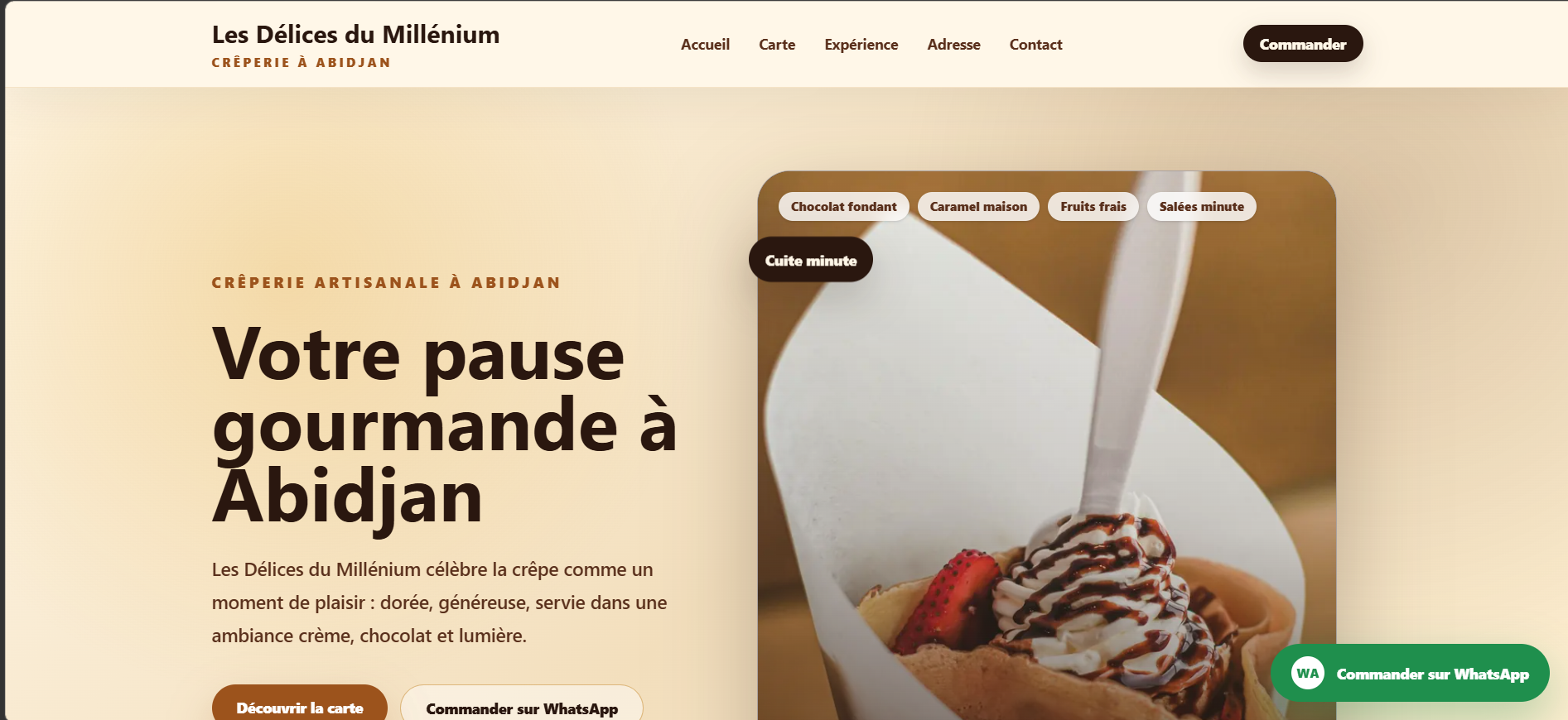Exemple de page d’accueil pour Les Délices du Millénium
