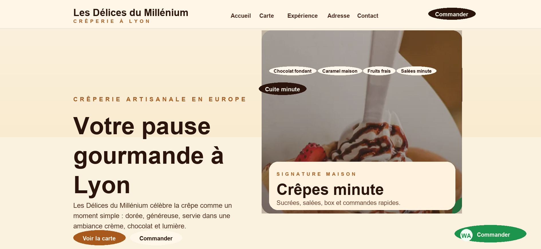 Exemple de page d’accueil pour Les Délices du Millénium
