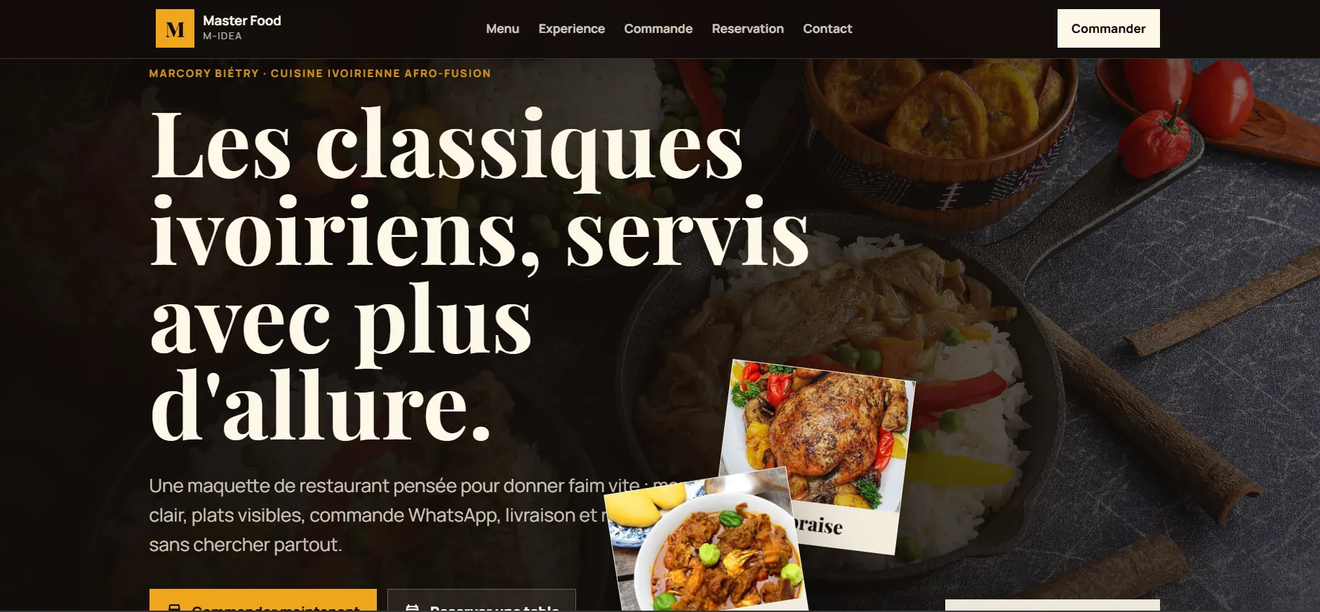 Exemple de site mobile pour restaurant à Abidjan